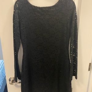 Black lace long sleeved mini dress with bell sleeves size L